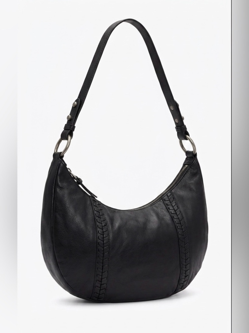 Lauren Ralph Lauren Black Leather Braided Hobo Bag Quiet Luxury Crescent Minimal